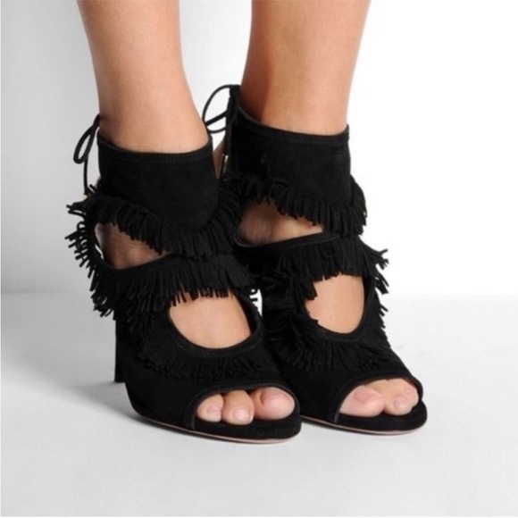 Aquazzura Firenze Sexy Fringe Suede Heel Size US 6.5 - Picture 1 of 11